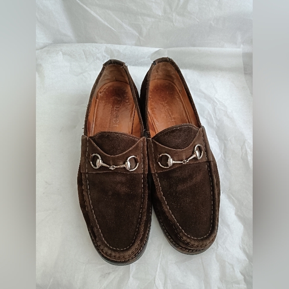Gucci Brown Suede Loafers with Silver Accents